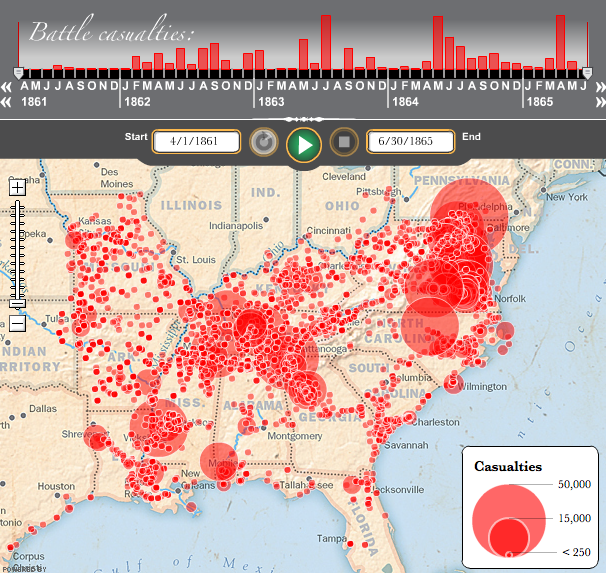 Interactive Map of US Civil War Deaths Casualties Battles - Washington Post