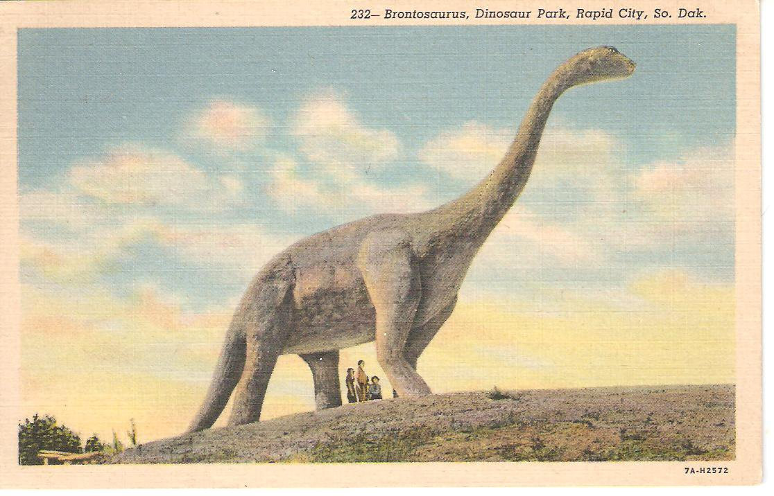 Vintage Postcard, via <http://www.etsy.com/listing/91955361/brontosaurus-dinosaur-park-rapid-city-sd>Etsy</a>